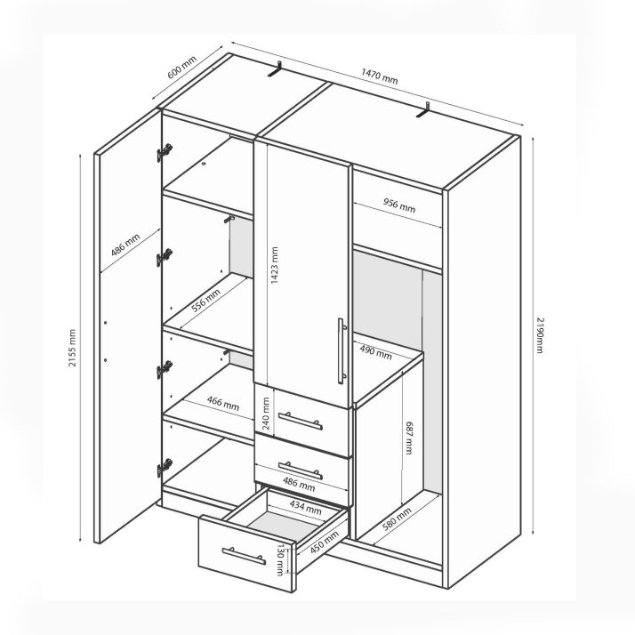 Шафа Магнум 3дв. 3шх. білий глянець 150 см 4
